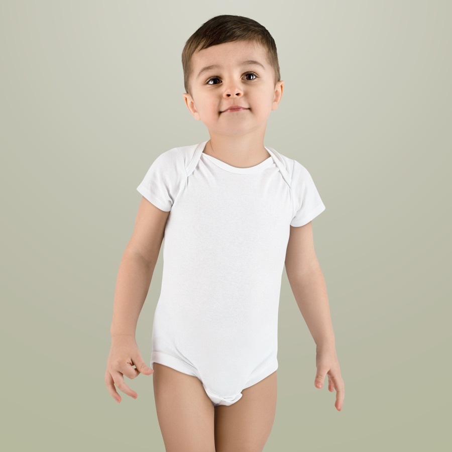 White organic cotton baby bodysuit with snap shoulder closure, Gerber Childrenswear blank