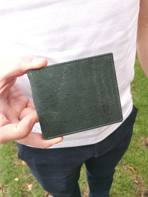Dark moss green fold-over cork wallet, Ivory Aion